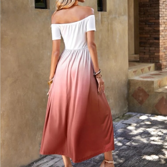 Boho Tie Dye Ombre Off Shoulder Dress - Picture 2 of 6